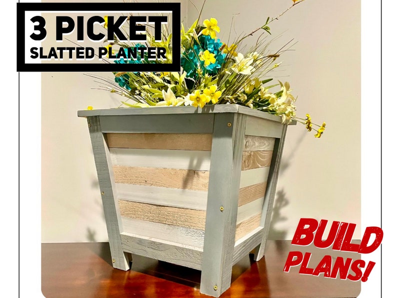 Slatted Three Picket Planter Plans Fence Picket Planter Etsy