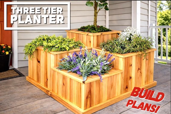 Three Tier Planter Plans, Multi-Tier Planter, Fence Picket Planter Plans, Garden Planter Plans, Flower Box Plans, DIY Flower Box, Herb box