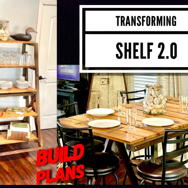 Transforming Shelf 2.0 Plans, Transforming Shelf/Table Plans, Small Convertible Table/Shelf Build Plans, 2.0 Transforming Shelf Plans, Peach