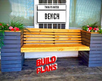 Twin Planter Garden Bench Digital Plans, Double Planter Garden Bench Digital Plans, Garden Bench with Twin Planters Digital Plans