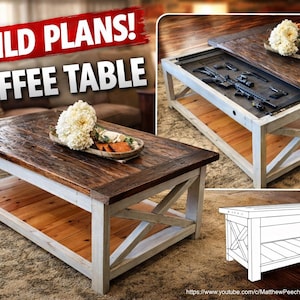 Concealment Coffee Table Plans / Concealment Table Plans / Concealment Furniture Plans / Concealment Biometric Plans / Woodworking Plans