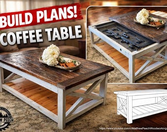 Concealment Coffee Table Plans / Concealment Table Plans / Concealment Furniture Plans / Concealment Biometric Plans / Woodworking Plans