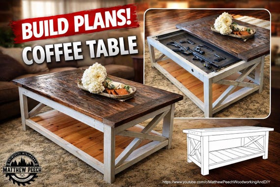 Concealment Coffee Table Plans / Concealment Table Plans / Concealment Furniture Plans / Concealment Biometric Plans / Woodworking Plans