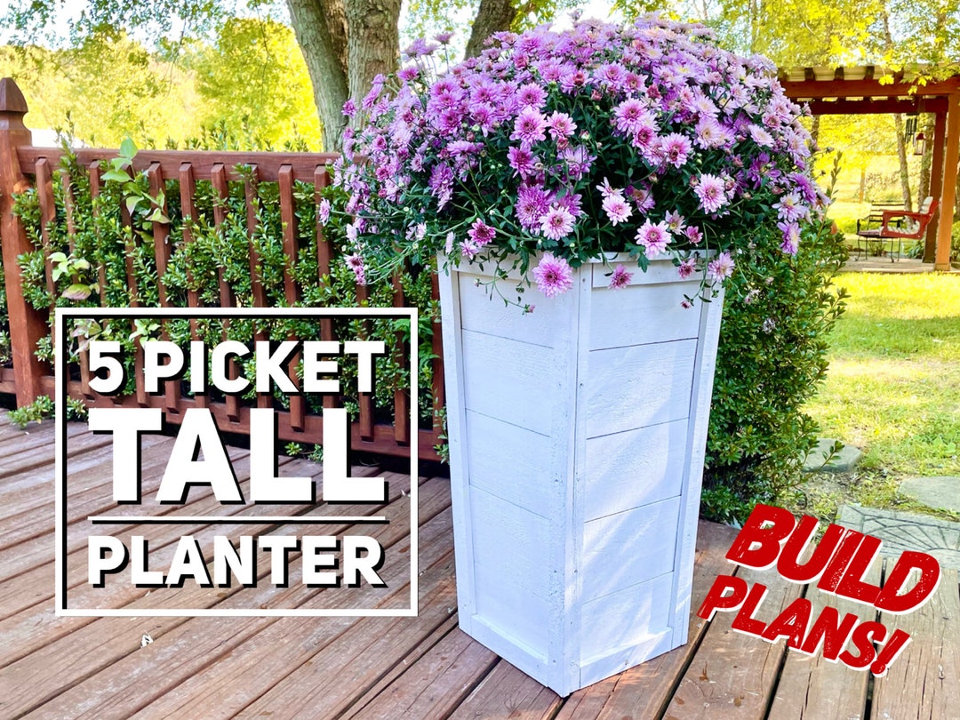 Five Picket Tall Box Planter Plans, Fence Picket Planter, Tall Planter