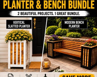 Modern Outdoor Planter Bundle Digital Plans- BOTH DIGITAL PLANS- The Modern Bench Planter Plans and the Vertical Slatted Planter Plans