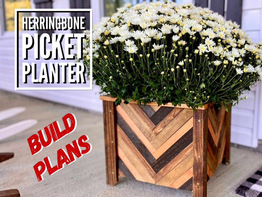 Herringbone Picket Planter Plans, Fence Picket Planter Plans, Garden