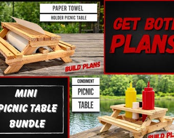 Picnic Table Condiment Holder and Paper Towel Holder Plan Bundle, Mini picnic table plans bundle, Picnic table plans bundle