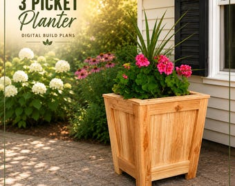 Three Picket Box Planter Plans, Fence Picket Planter Plans, Garden Planter Plans, Flower Box Plans, Garden Plans, DIY Flower Box, Flower Box