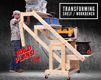 Transforming Shelf /Workbench Plans, Convertible Table/Shelf Build Plans, Transforming Shelf Plans, DIY Table/Shelf Plans, Table Plans, DIY