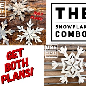 Both plans!  3 and 2 Large Snowflakes (16") From One Picket, One Picket Snowflakes, Christmas Snowflake Build Plans, Build Plans, DIY, Plans
