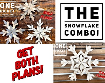 Both plans!  3 and 2 Large Snowflakes (16") From One Picket, One Picket Snowflakes, Christmas Snowflake Build Plans, Build Plans, DIY, Plans