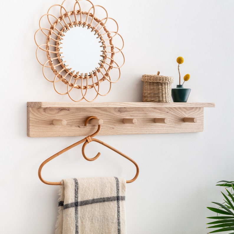 Solid Ash Peg Rail With Shelf Wooden Peg Rack With Shelf Etsy UK