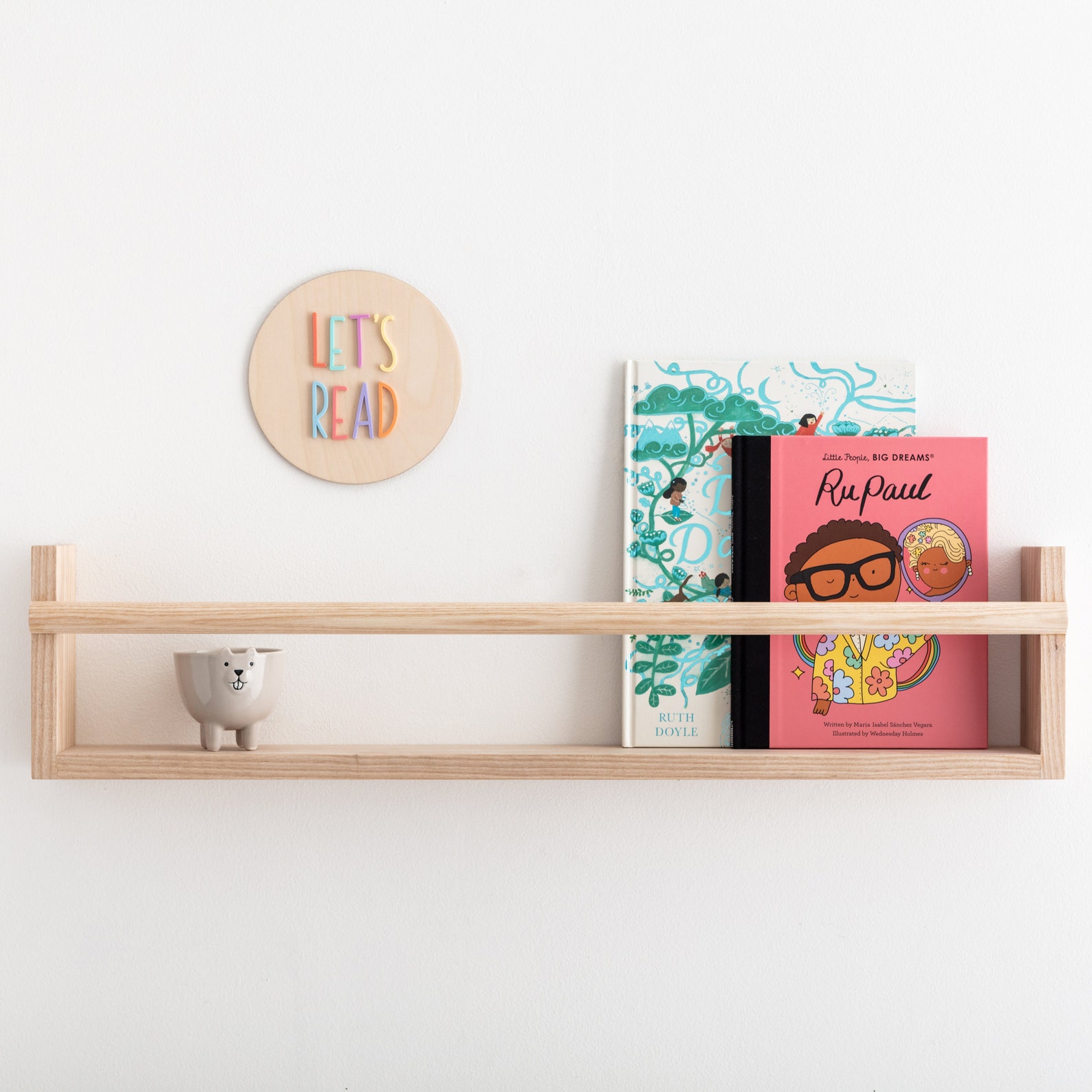 Solid Ash Bookshelf With Hanging Rail - Wooden Shelf - Wall Mounted ...
