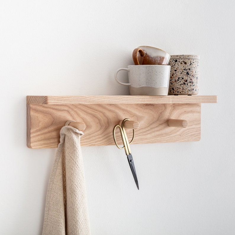 Solid Ash Peg Rail With Shelf Wooden Peg Rack With Shelf Etsy UK