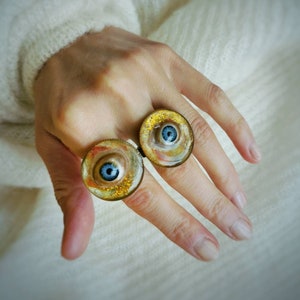 Handmade Recycled Doll Eye Ring, Handpainted Resin Talisman image 2