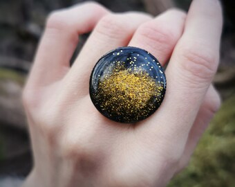 Handpainted Galaxy Ring, Abstract painted Resin Jewelry, Cosmic Jewelery, Gift for her, Boho Ring, Bohemian Jewelry