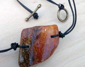 バルト海産琥珀タリスマンネックレスブレスレット、レザーコード、OOAK
