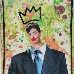 Carte de collage recyclée, carte postale originale faite main, carte de voeux peinte à la main, art recyclé drôle, OOAK