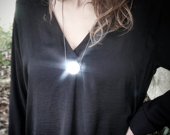 Handmade Glass Mirror Necklace, Protective Silver Talisman