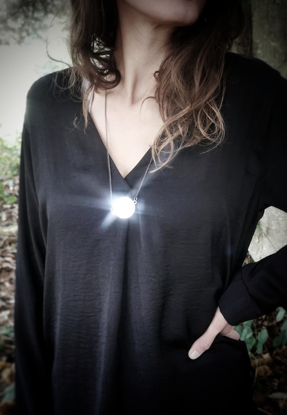 Handmade Glass Mirror Necklace, Protective Silver Talisman