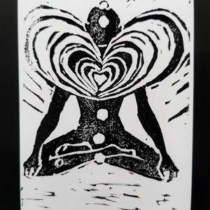 Gráfico del chakra del corazón, impresión en linóleo, postales impresas a mano en linóleo, Chakra del corazón, A6, Tarjeta Abre tu corazón
