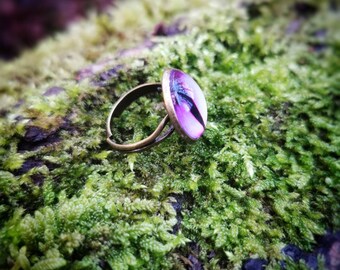 Violet Glass Evil Eye Ring, Bronze, Adjustable, Talisman Jewelry