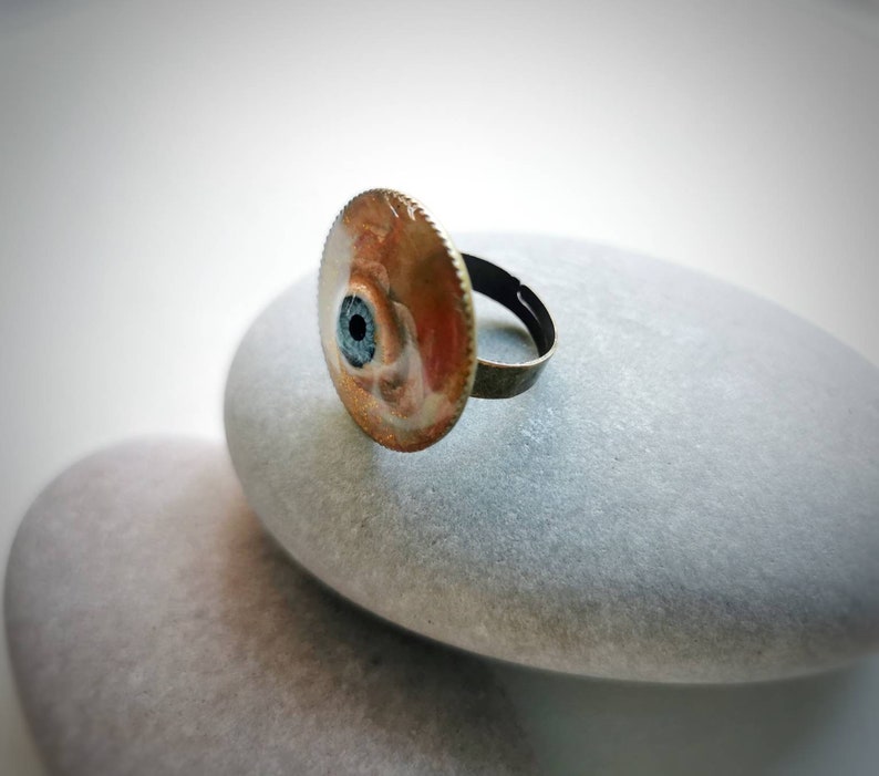 Handmade Recycled Doll Eye Ring, Handpainted Resin Talisman image 4