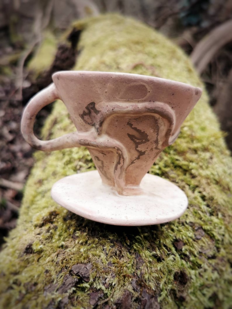 ceramic coffee dripper, handmade organic shape, fungus inspired, natural design handbuilding coffee pour over, handmade V60, Organic dripper image 9