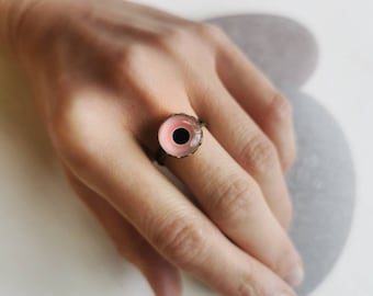 Glass eye ring, pink eye ring, protective talisman, evil eye, boho ring, bohemian jewellery