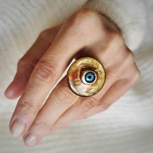 Handmade Recycled Doll Eye Ring, Handpainted Resin Talisman image 1