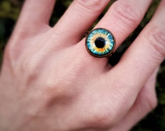 Glazen oogring, bronzen boze oog talisman, verstelbare boho-sieraden