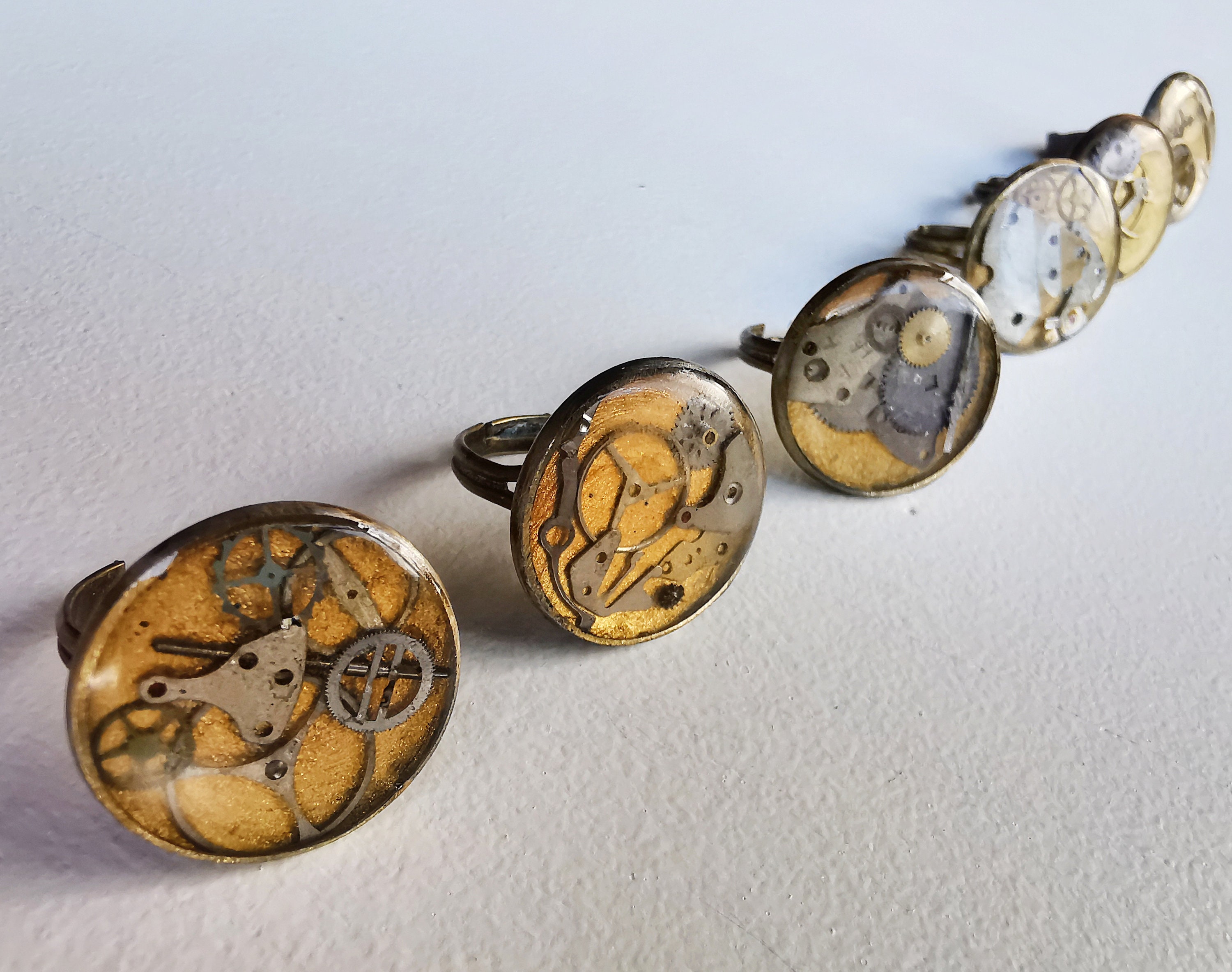 Steampunk Upcycled Ring, Recycled Watches Jewellery, Gold Handpainted ...