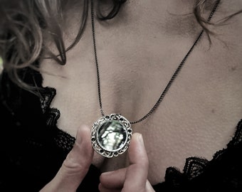 Handmade Mirror Necklace, Protective Silver Talisman, Bohemian Jewelry