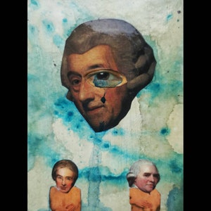 Carte de collage recyclée, carte postale originale faite main, carte de voeux peinte à la main, art recyclé drôle, OOAK