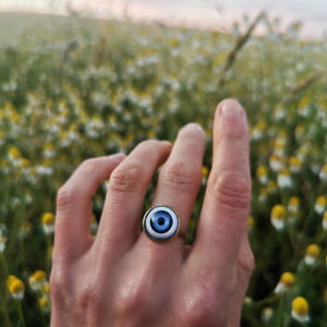 Doll Eye Ring, Eye Ring, Protective Talisman, Evil Eye, Boho Ring, Bohemian Jewellery, Recycled Jewelry,Modern Eye Ring