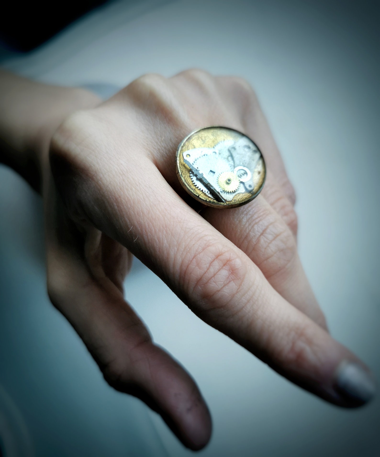 Steampunk Upcycled Ring, Recycled Watches Jewellery, Gold Handpainted ...