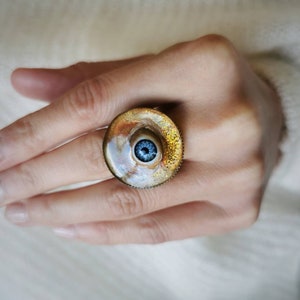 Handmade Recycled Doll Eye Ring, Handpainted Resin Talisman image 7