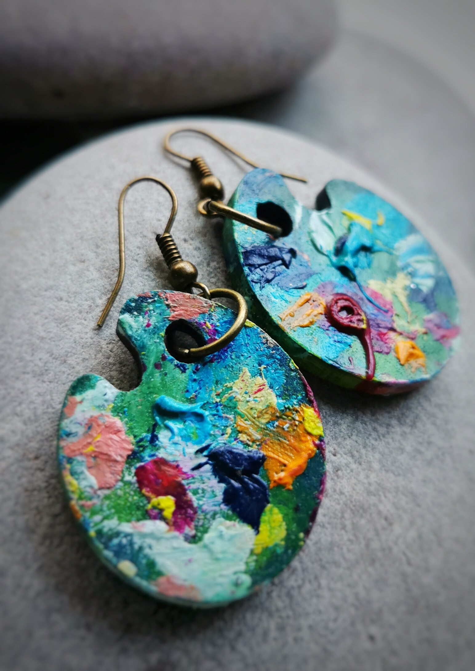 thumbnail image 2 of Artist Palette Earrings Painter Earrings Art Earrings 2 of 14