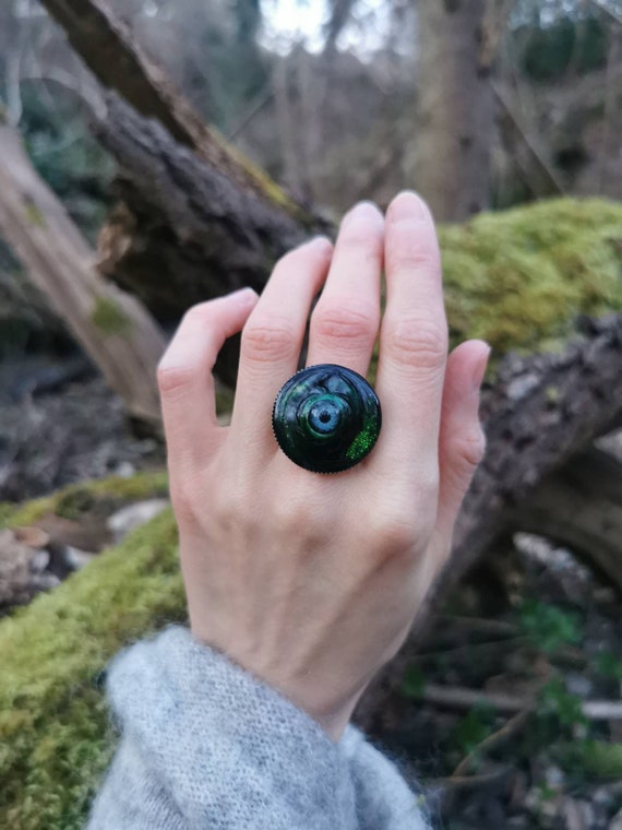 Handpainted Evil Eye Ring, Recycled Doll Eye, Resin Talisman