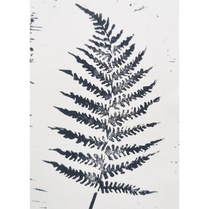 Graphique de feuille de fougère, carte d'impression de lino, linogravure de fougère, cartes postales imprimées à la main, A6