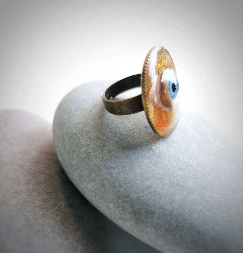 Handmade Recycled Doll Eye Ring, Handpainted Resin Talisman image 5