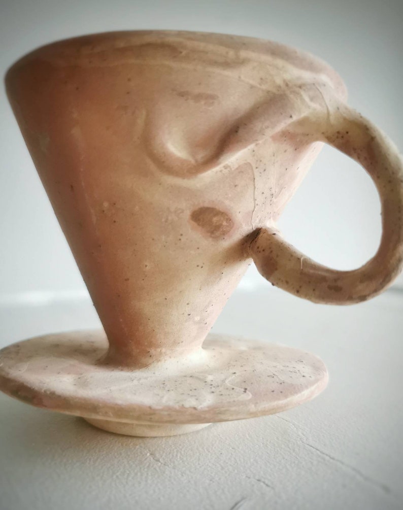 ceramic coffee dripper, handmade organic shape, fungus inspired, natural design handbuilding coffee pour over, handmade V60, Organic dripper image 6