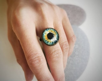 Glazen oogring, bronzen boze oog talisman, verstelbare boho-sieraden