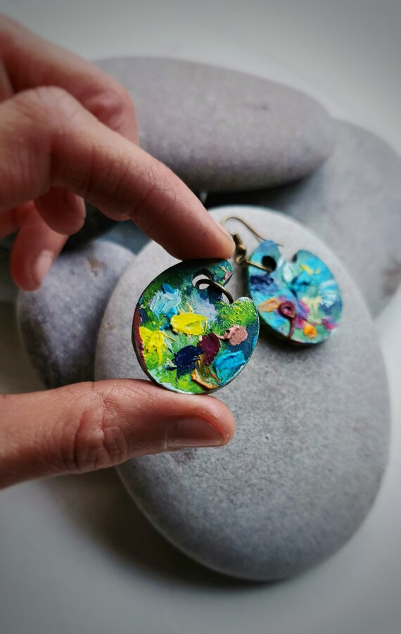 thumbnail image 2 of Artist Palette Earrings Painter Earrings Art Earrings 2 of 14