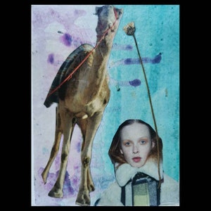 Recycelte Collage Karte, Original Postkarte, Handgemalte Grußkarte, Lustige Upcycling Kunst, Unikat