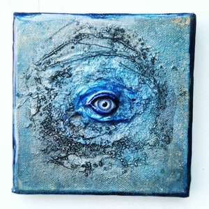 Mixed media painting, Eye of providence assemblage, surrealism art, spiritual, magic realism, bohemian painting, own technique, ooak