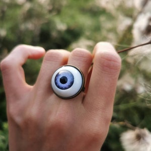 Large Eye Ring, Blue Recycled doll evil eye protective Talisman, Doll Eyeball, eccentric jewelry, Bohemian recycled ring, halloween jewelry
