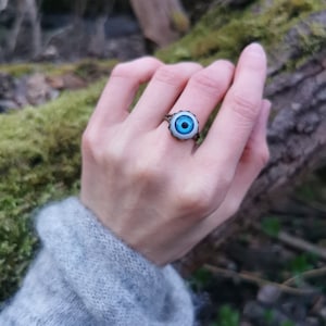 Blue Eye Ring, Doll eye ring, Protective Talisman, Evil Eye, Boho Ring, Bohemian Jewellery, Recycled Jewellery