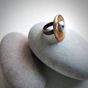 Handmade Recycled Doll Eye Ring, Handpainted Resin Talisman image 3