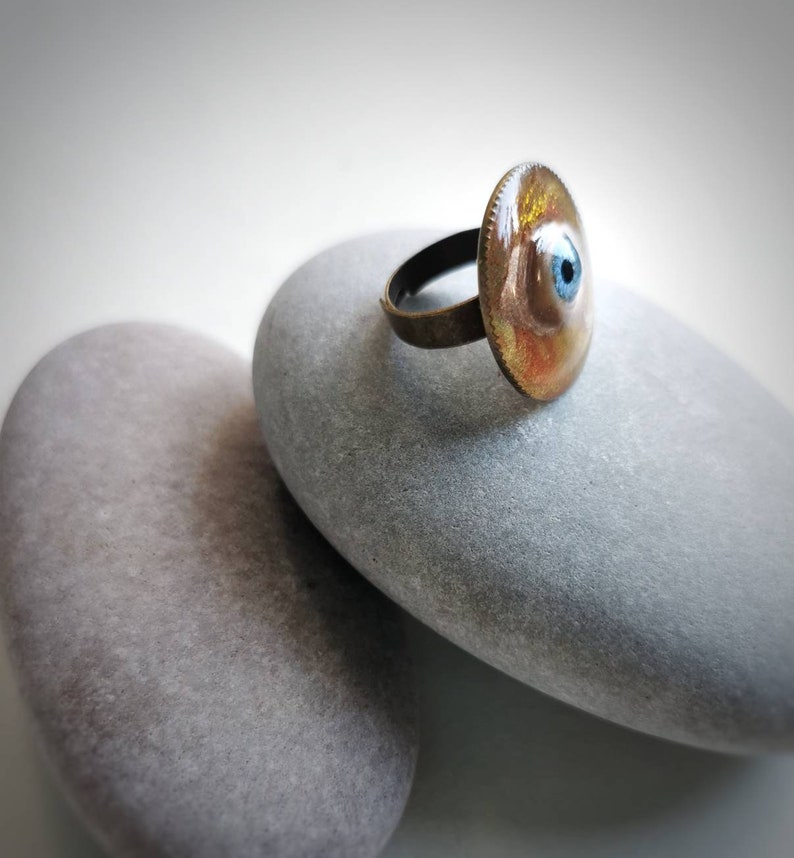 Handmade Recycled Doll Eye Ring, Handpainted Resin Talisman image 3